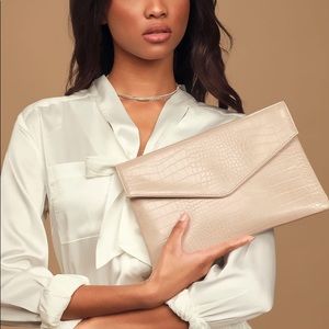 Lulus Beige Crocodile Clutch